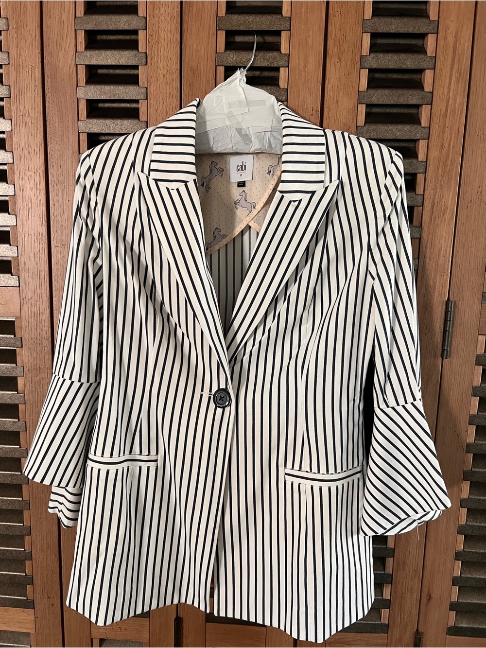 CAbi White Blazer with Black Pinstripes
